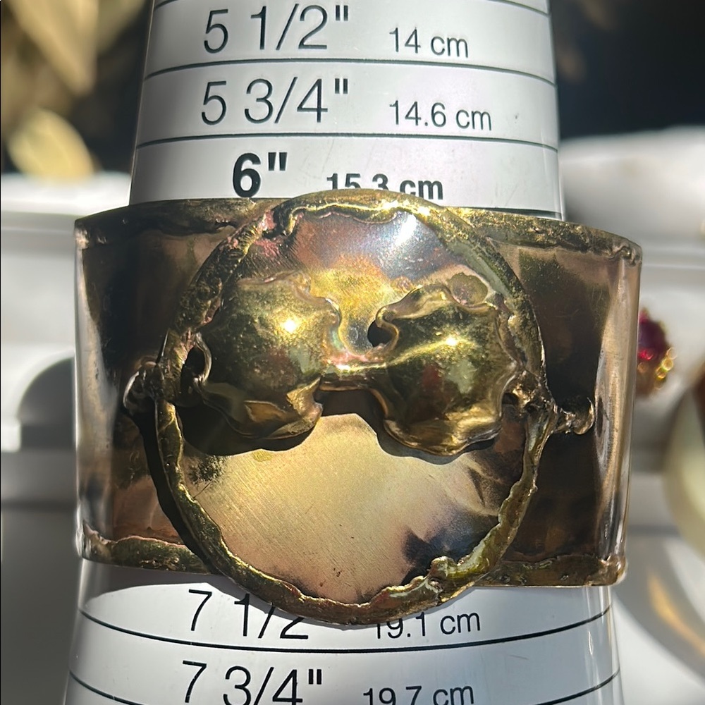 Artisan’s Brass Wide Gold Statement Cuff Bracelet - image 6